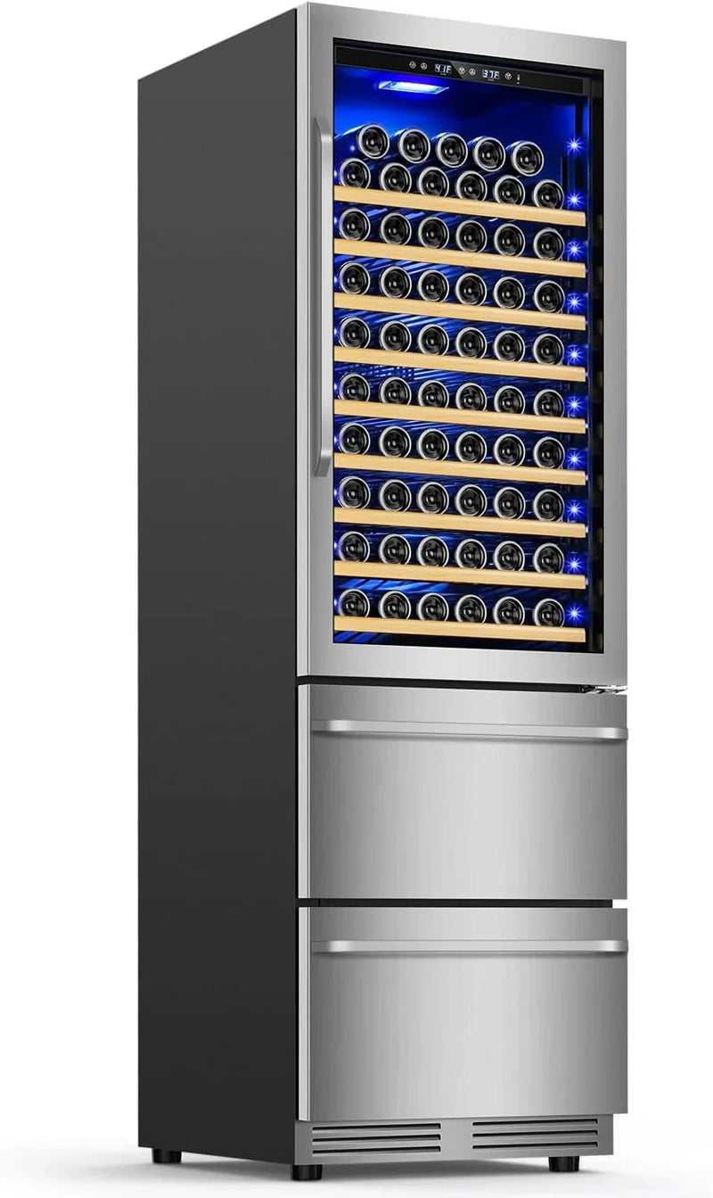 24 Inch Dual Drawer Fridge Under Counter with Wheels, Outdoor Beverage Refrigerator for Patio, Stainless Steel Weather-Proof, Freestanding or Built-In Installation, Ideal for Home and Commercial Use Q5