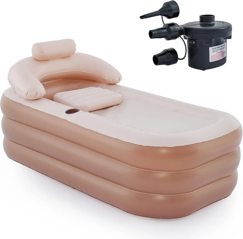 Inflatable Adult Bath Tub, Free-Standing Blow Up Bathtub with Foldable Portable Feature for Adult Spa with Electric Air Pump (High-Density PVC) K0