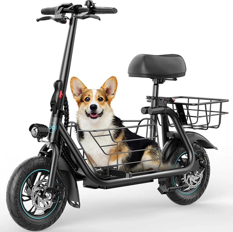 Electric Scooter with Large Basket, 550W Motor E2