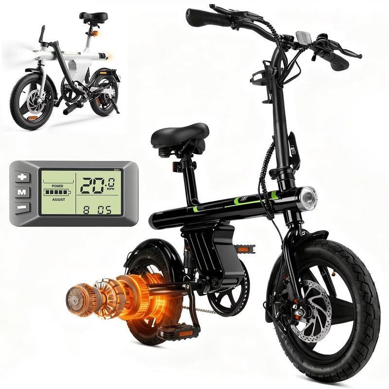 14 in Electric Bike for Adults,500W Folding E-Bike,Electric Commuter Mini Bikes,Electric Bicycles with 36V Removable Battery,Black O3