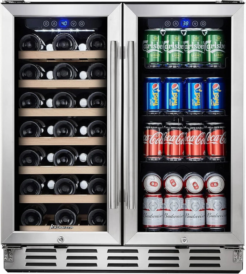 24 inch Wine Cooler, 46 Bottle - Dual Zone Built-in or Freestanding Fridge with Stainless Steel Reversible Glass Door, for Home, Kitchen, or Office. Z8