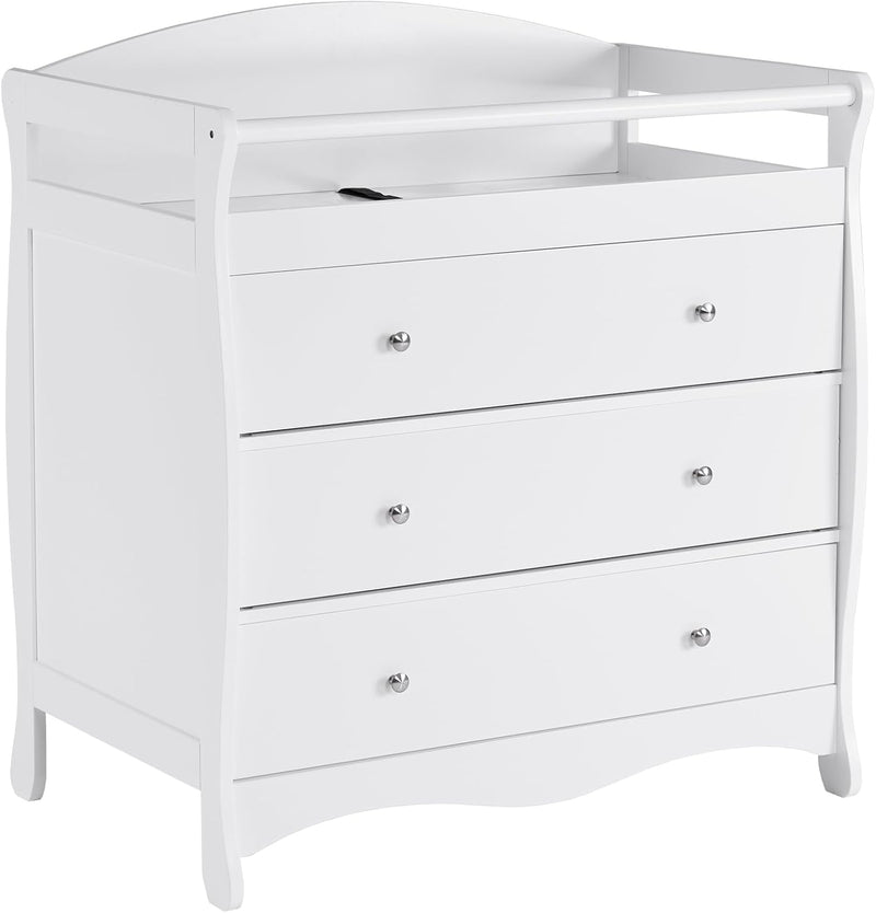 Changing Table Dresser Baby Diaper Changing Station Infant Nursing Table with 3 Drawers, Safety Rail & Strap for Bedroom, Nursery, White N9
