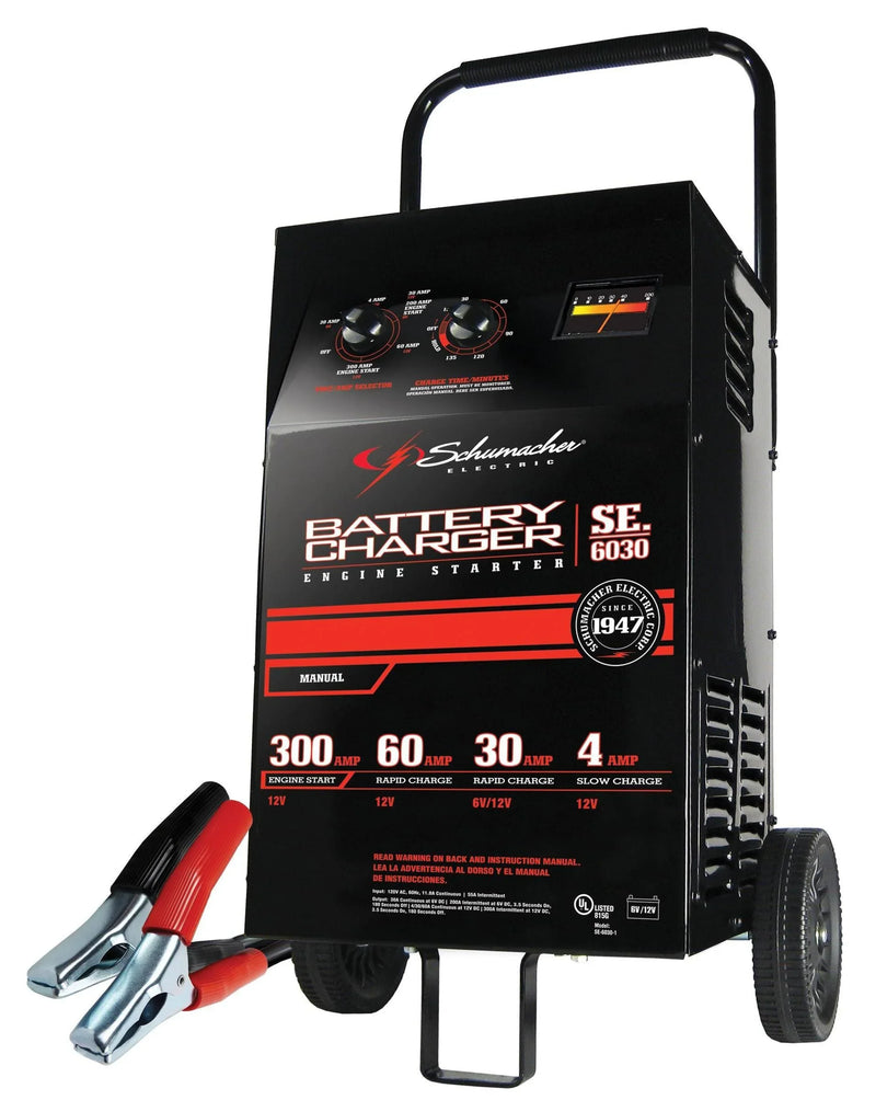 Electric Wheeled Battery Charger and Engine Starter, SC1446, 2-in-1, manual timer control, 300 crank amps, 6 volts, 12 volts, for car, SUV, truck and Marine batteries S3