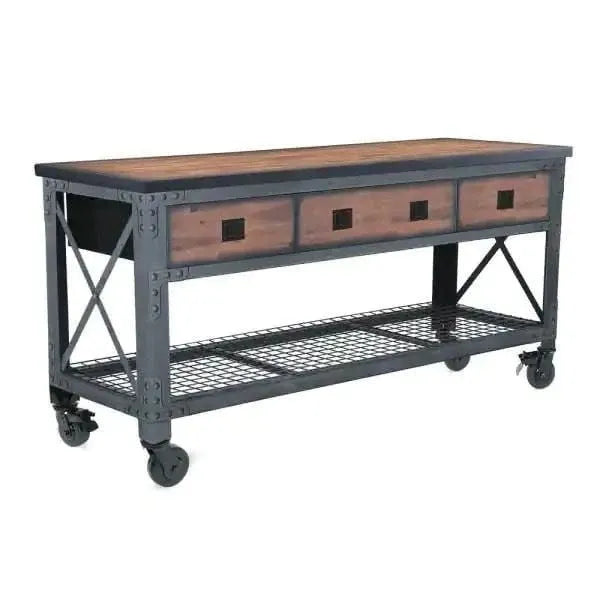 Building Products 72 in. 3-Drawers Rolling Industrial Workbench and Wood Top S1