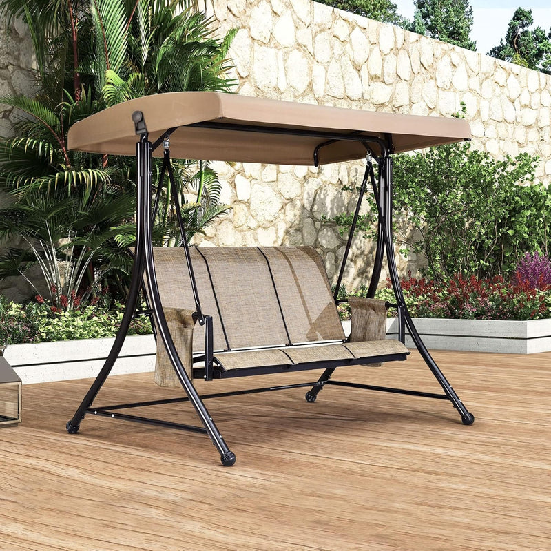 3 luxurious outdoor deck swings, with a weather-resistant steel frame, adjustable tilted canopy, brown model A8