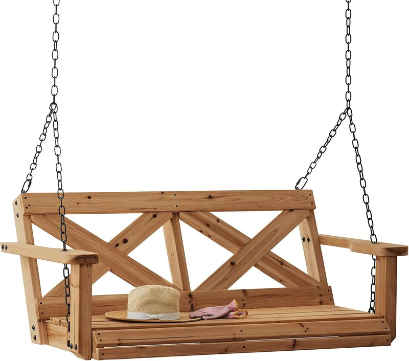 Backyard Discovery 55" Cedar Wood Farmhouse Outdoor Porch Swing Bench with Two-Person Seating, Durable Hanging Chains, Water-Resistant, Heavy-Duty 600 Lbs Weight Capacity for Patio, Deck, Garden D5