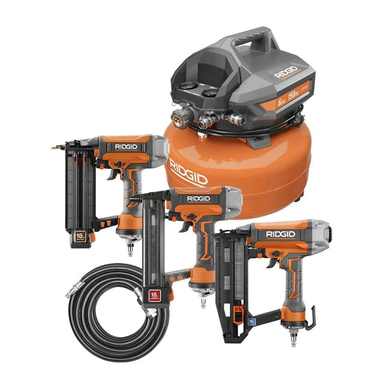 6 Gal. Portable Electric Pancake Air Compressor w/ 18GA Brad Nailer, 16GA Straight Finish Nailer, & 18GA Finish Stapler R69603FK Y3