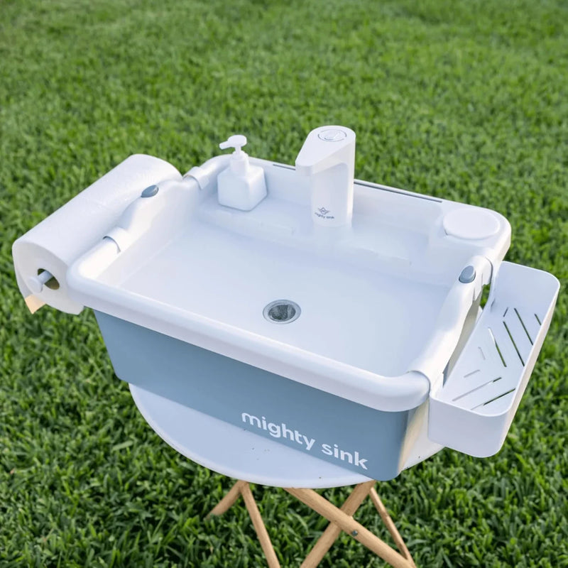 Mighty Sink Portable Sink: Patented Wash Station with Electronic Faucet | 2 Gallons | Easy Setup | Indoor & Outdoor Use | Ideal for Dishwashing, Camping Hygiene, Gardening, Pottery & More T0