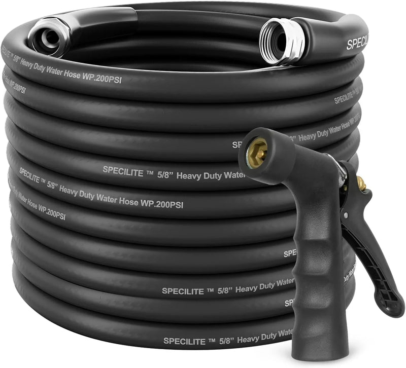 3/4" Hot/Cold Garden Hose 200 ft with Industrial High Pressure Nozzle, Flexible & Lightweight, 600psi Burst Rubber Water hose -50℉-158℉ With 3/4" Brass Fittings for Yard, Black H9