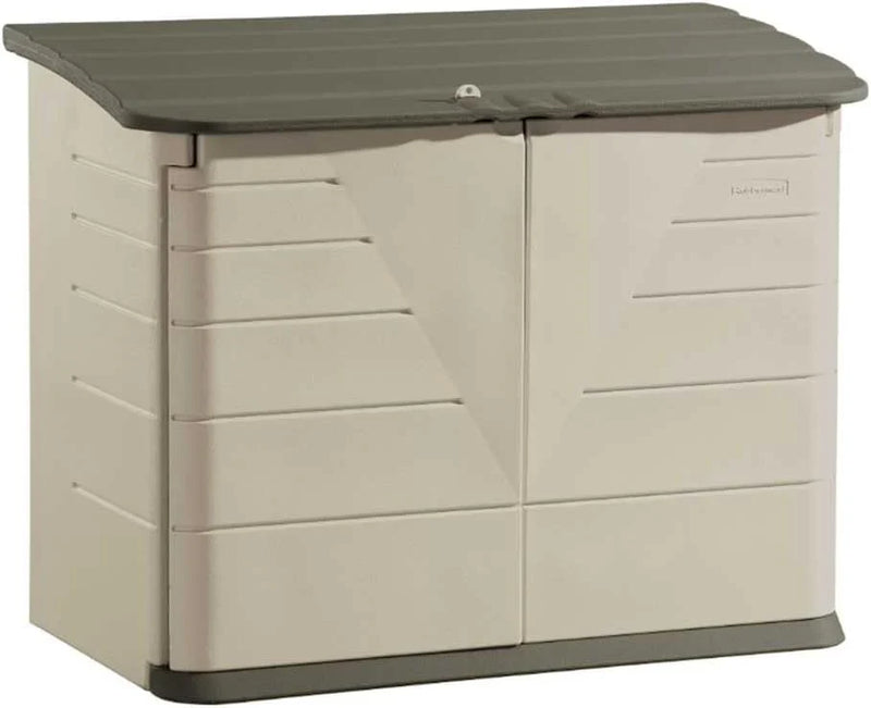 Poly resin outdoor storage shed, with floor (4.5 feet x 3 feet), weather-resistant, beige/brown, suitable for storing and organizing household/backyard/swimming pool chemicals/toys/garden tools/porch/terrace cushions. Y4