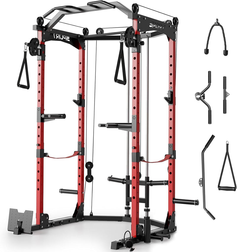 Power Cage,2000LBS Adjustable Multi-Functional Power Racks, Dual Pulley Cable System, Squat Rack for Strength Fitness, with More Training Attachment for Home Gym G3