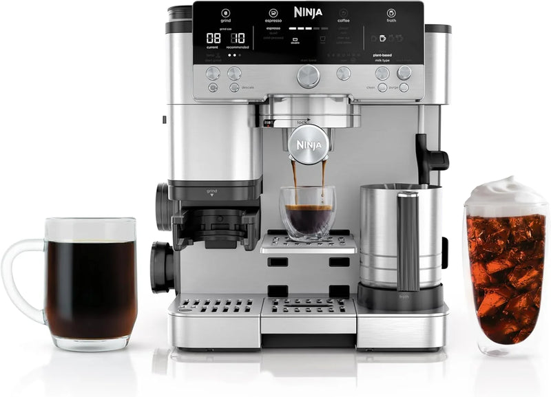 Italian coffee machine, drip coffee machine, rapid cold brew coffee machine, integrated grinder, hand-free milk frother, equipped with a strike plate, water filter, cleaning sheet, descaling agent L6