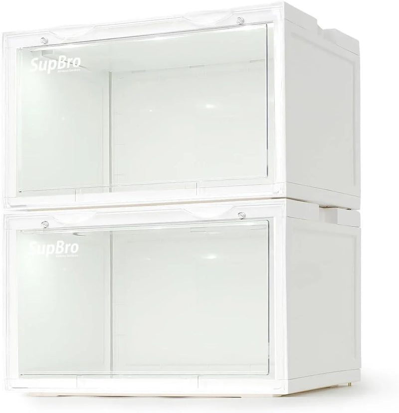 Lightning Collection Storage Box - Voice Control - Easy Access Storage Shoe Box, Stackable Shoe Storage Box, Equipped with Transparent Plastic Door, Suitable for Sports Shoes (11.2 x 14.9 x 8.8 inches (6 sets), White) G7
