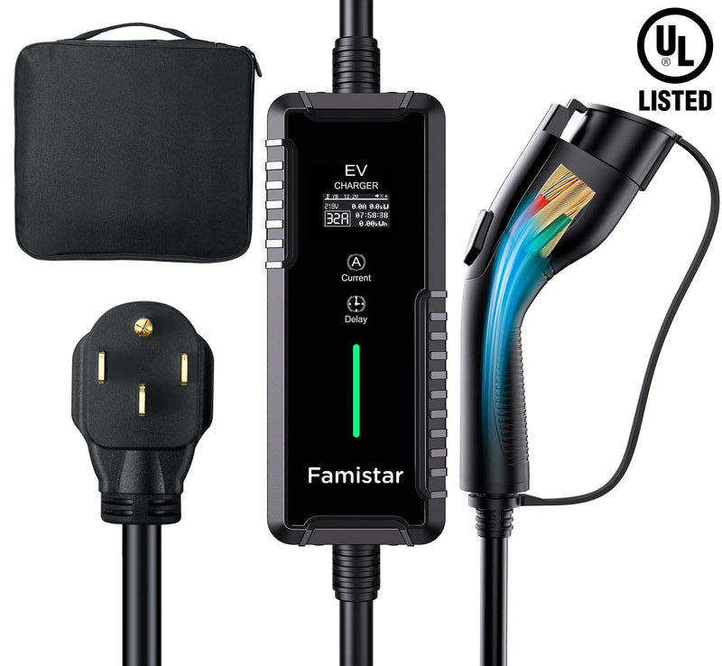 Level 2 & Level 1 EV Charger, 16Amp 110-240V Portable J1772 Electric Car Charger with Adjustable Amp Delayed Timer 25ft Long Cord L0