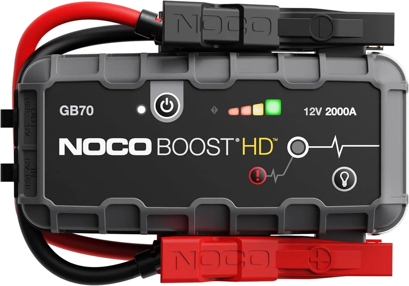 HD GB70 2000A UltraSafe Car Battery Jump Starter, 12V Battery Booster Pack, Jump Box, Portable Charger and Jumper Cables for 8.0L Gasoline and 6.0L Diesel Engines W1