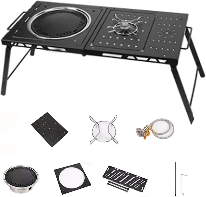 Folding Grill Table Metal Portable, Good Load-Bearing Capacity Items Can Be Hung on The Edge, Portable Camping Table, for Outdoor Picnic, BBQ, Cooking K1