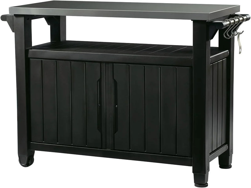 Outdoor Rolling Table Cart for Food Prep, Storage, Bar & Grill, Dark Brown X5