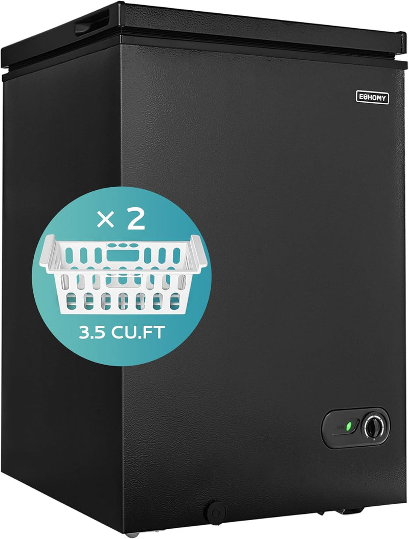 3.5 Cu.Ft Chest Freezer with Removable Basket, Small Deep Freezer Adjustable 7 Thermostat, Quiet Mini Freezer Free-Standing Top Door, Energy Saving for Apartment/Garage/Basement/Dorm/Home,Black D6