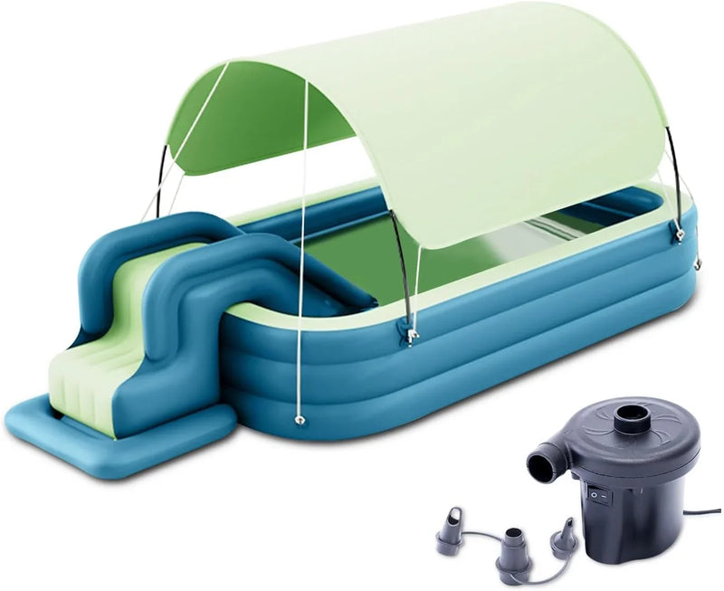 Inflatable Swimming Pool with Water Slide, Inflatable Slide Water Pool with Awning, Inflatable Mega Bouncy Castle Water Park, Swim Centre Pools for Backyard, Garden, Summer Water Party N1