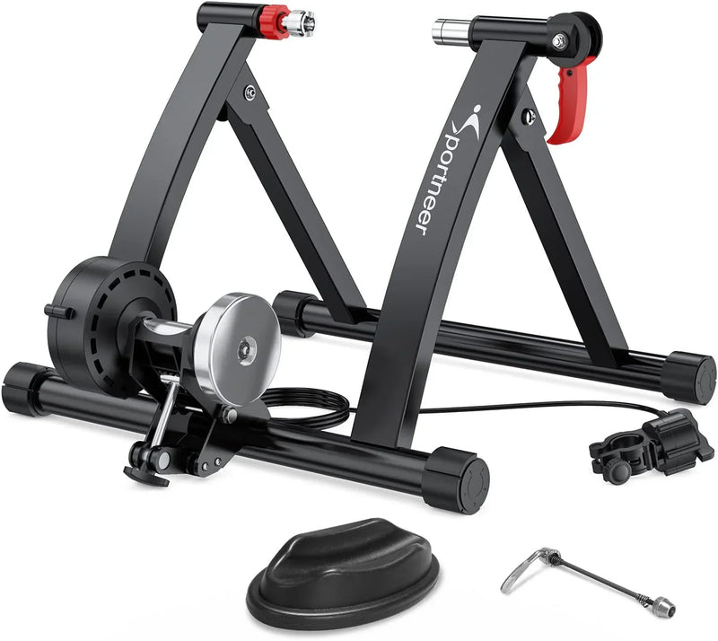 Bike Trainer Stand Indoor Riding - Sportneer Magnetic Stationary Bicycle Exercise Stand with Noise Reduction Wheel, 6 Resistance Adjustable V0