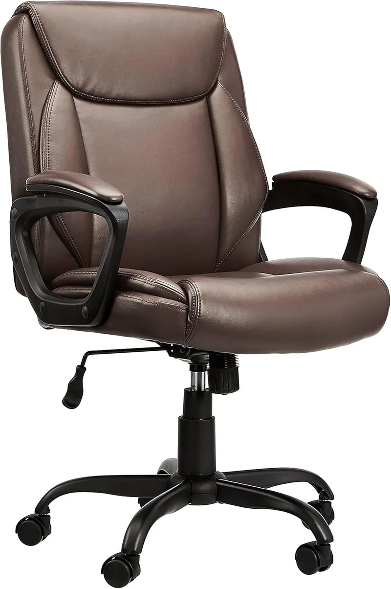 Classic PU surface, back-adjustable height office computer desk and chair, with armrests, size: 26 inches wide x 23.75 inches long x 42 inches high, black version X4