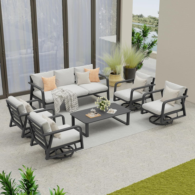 Outdoor Patio Furniture Set 4-Piece, Aluminum Swivel Rocking Chairs with All-Weather Cushions, Modern Patio Conversation Set for Deck, Porch, Garden (Dark Grey) J1