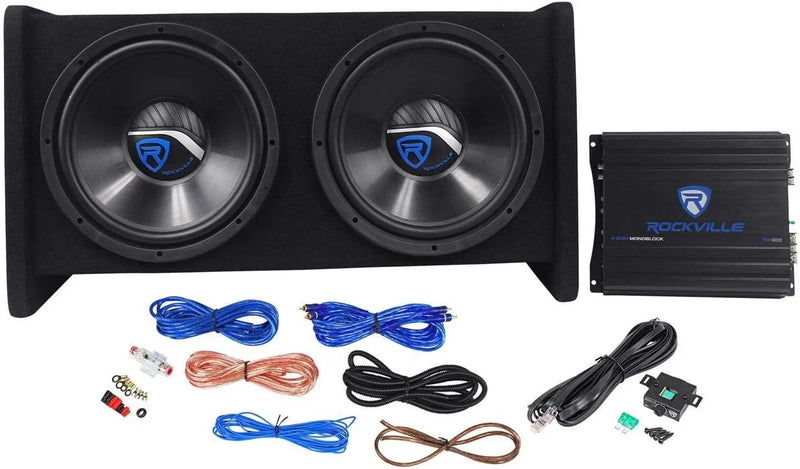RV12.2B 1200W Dual 12" Car Subwoofer Enclosure Mono Amplifier Amp Kit V1