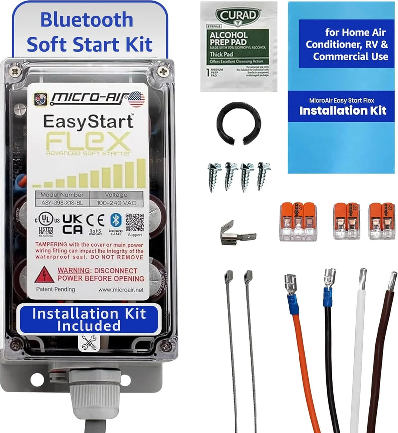 EasyStart FLEX 398 - Bluetooth Soft Start Kit for Home Air Conditioner, RV & Commercial Use, Works with Generators, Reduces Power Surge, Efficient Start-Up - Up to 6 Tons w/Installation Kit L2
