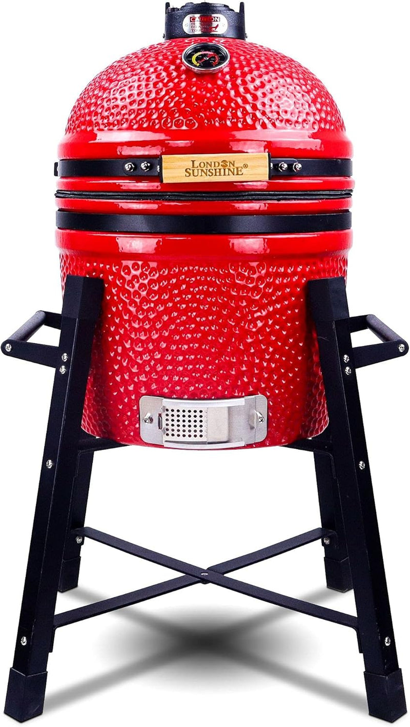 Ceramic Kamado Charcoal BBQ Grill and Smoker, Stainless Steel Grates -15" Ceramic with Tall Stand (GREEN) D6