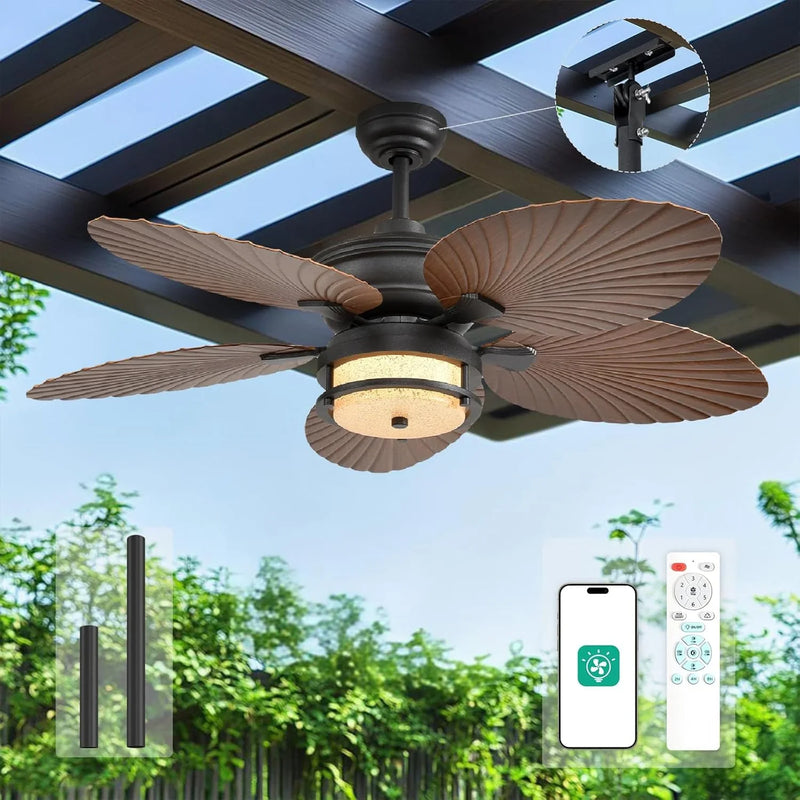 52-inch outdoor ceiling fan - tropical palm leaf fan - plug-in wall-mounted model U5