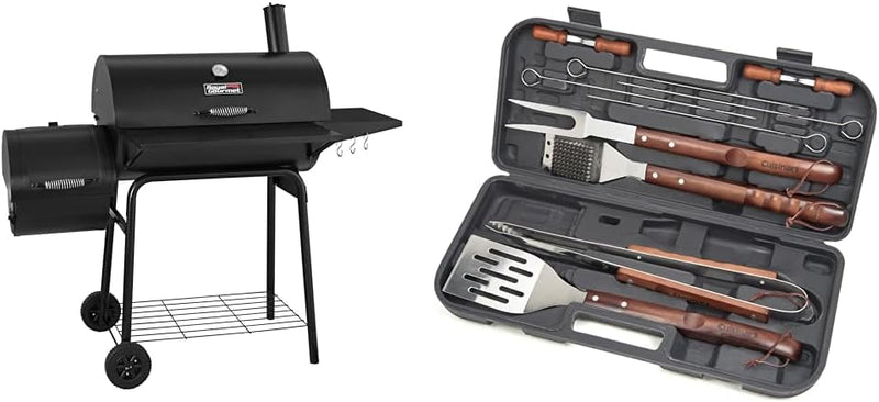CC1830S 30" BBQ Charcoal Grill and Offset Smoker | 811 Square Inch cooking surface, Outdoor for Camping | Black Y2