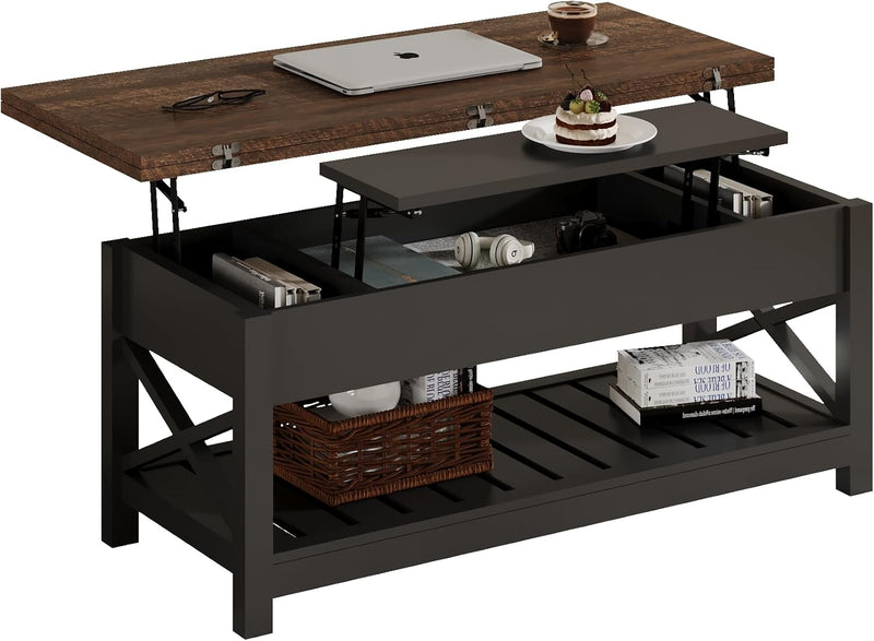 Multi-Function Convertible Coffee Table with Storage and Hidden Compartment, Converts to Dining Table, 40 White & Brown A6