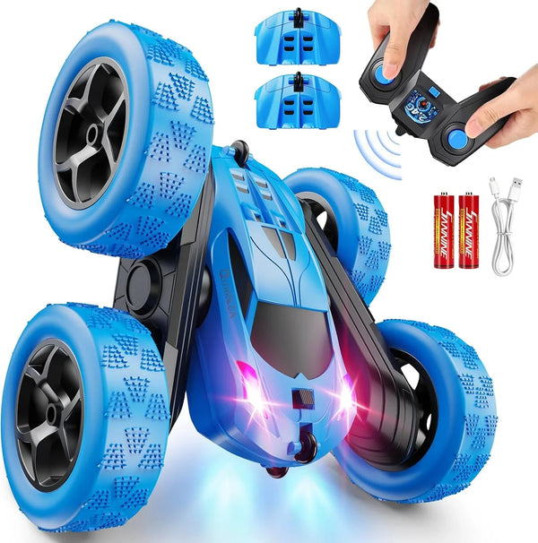 Children's version remote control car (suitable for children over 6 years old), RC car stunt toy, four-wheel drive, double-sided design, 360° rotating remote control, with headlights, is a birthday or Christmas gift for boys aged 6, 7, 8, 9, 10, 11, P5