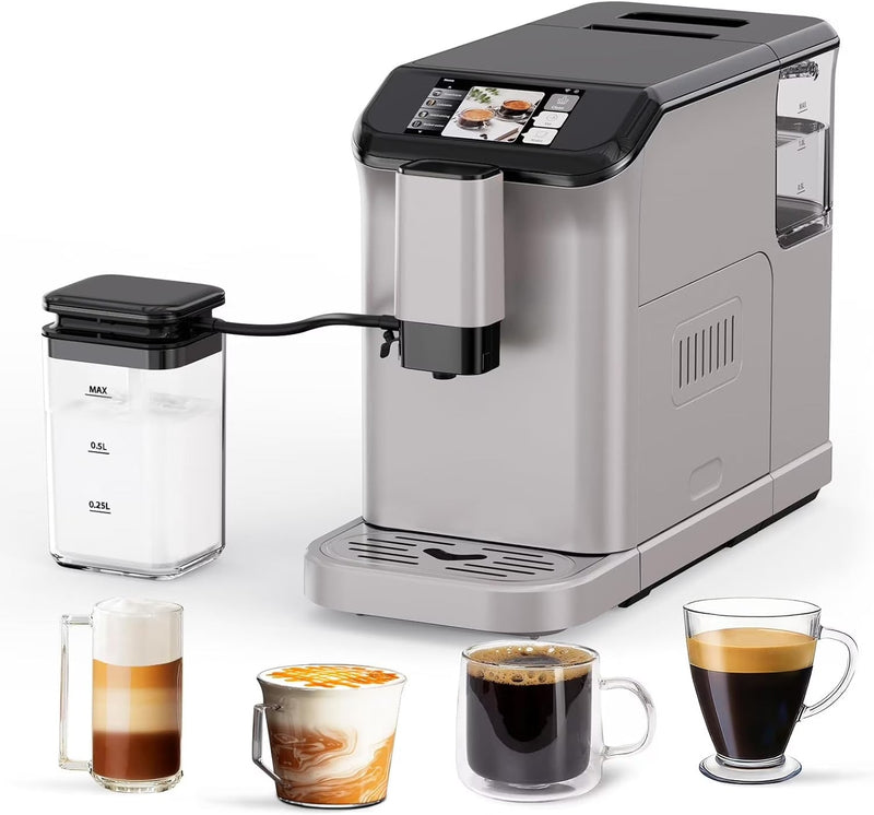 Full Automatic Espresso Machine with Built-In Grinder & Milk Frother - FTF Touchscreen Coffee Maker for Latte/Cappuccino, 20 Bar Pressur & 1.5L... U2
