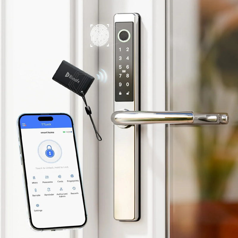 Smart Lock Fingerprint Door Lock with IC Card & App Control, Keyless Entry Smart Door Lock for 40–75mm Doors, Multipoint Locking System Door Lock Apply toWooden/Metal/PVC Door (OS Frosted Silver) Z0