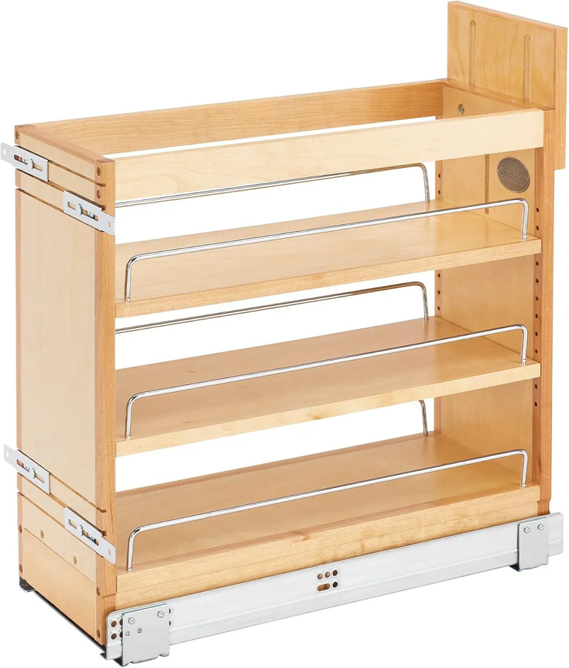 5-inch pull-out storage rack, suitable for bottom cabinets in kitchens/bathrooms, with a soft-closing slide rail for a spice rack/food storage rack, made of wood material Y1