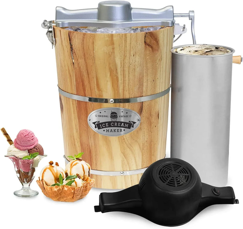 Elite Gourmet 6 Quart Vintage Wood Bucket Electric Ice Cream Maker Machine W7