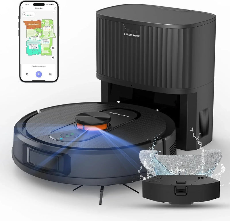 Robot Vacuum and Mop with Self-Emptying, 5000Pa Robotic Vacuum with LiDAR Navigation, Mapping, 60-Day Hands-Free Cleaning, No-Go Zones,Wi-Fi/App/Alexa Control, Ideal for Pet, Hard Floors, Carpet M7
