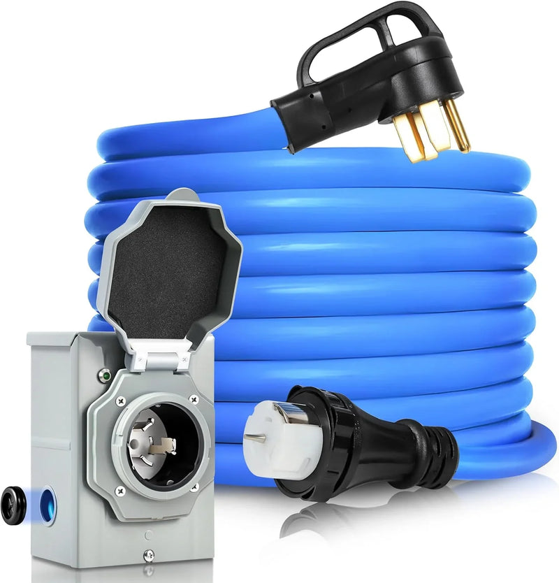50 Amp Generator Cord and Pre-Drilled Power Inlet Box, Generator Cords 50FT, 50 Amp 125V/250V Generator Power Cord, NEMA 14-50P / SS2-50R Twist Lock Connector X7