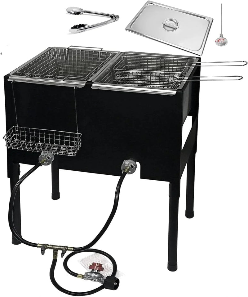 Triple Deep Fryer-3 Basket Stainless Steel Propane Cooker-Outdoor Fish Fry/Chicken-Tall Heavy Duty M5
