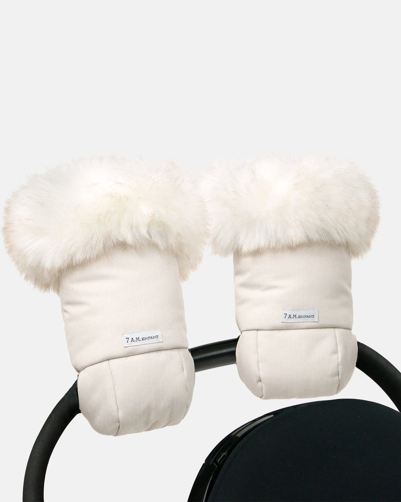 7AM Enfant Warmmuffs - White Fur and Beige Heather J4