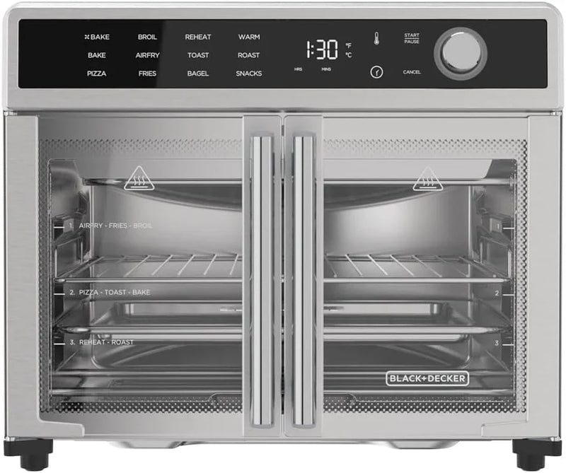 Fryer Toaster Oven Combo, 12 in 1 Countertop Convection Oven Cooks Food Fast, Fits a Whole Pizza or 6 Toast Slices, French Doors with Stainless Steel Finish A3