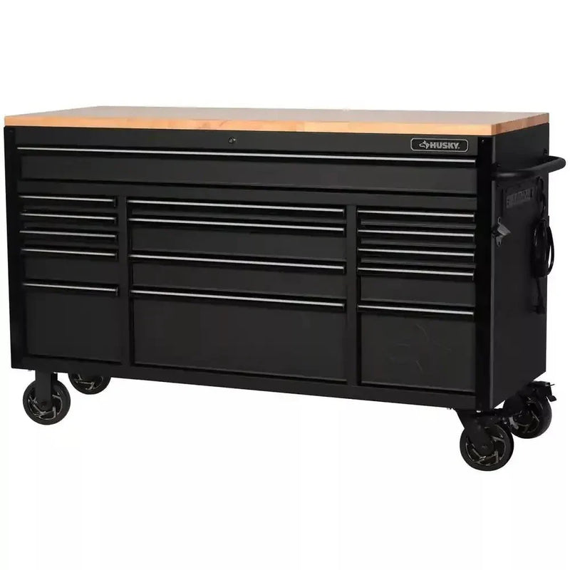 Heavy Duty 61 in. W x 23 in. D 15-Drawer Mobile Workbench with Solid Wood Top J7