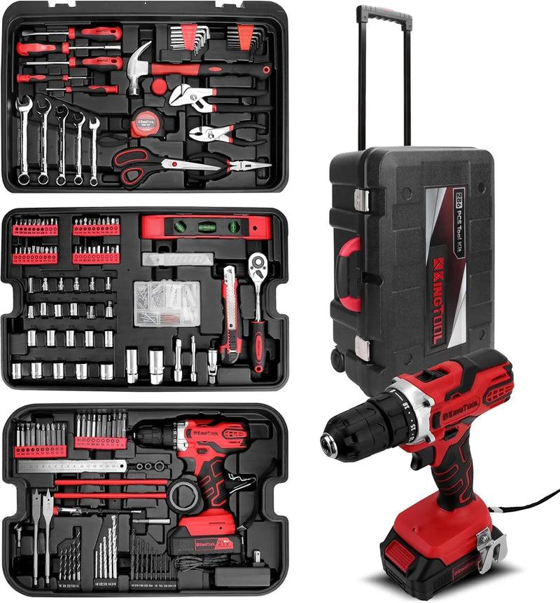 Home Tool Set Kit - 286 PCS Home Auto Repair Tool Kit with Rolling Tool Box, Mechanic Tool Sets with 21V Max Cordless Power drill, Perfect for Homeowner, Diyer, Handyman F6