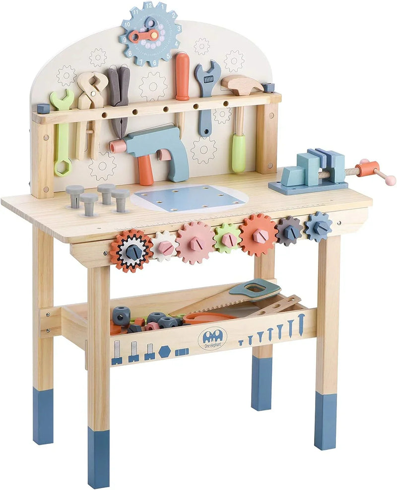 Children's tool table toys game workbench wooden tool table workshop workbench with tool set wooden construction workbench toys Q5