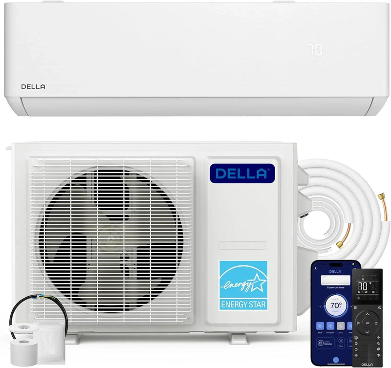 Hyper Heat Lower as -13°F 9,000 BTU WiFi Mini Split,Work with Alexa,Energy Star 115V 23 SEER2,Cools Up to 400 Sq. Ft,Inverter AC with 0.75 Ton Pre-Charged Heat Pump & 16.4ft Installation Kits K9