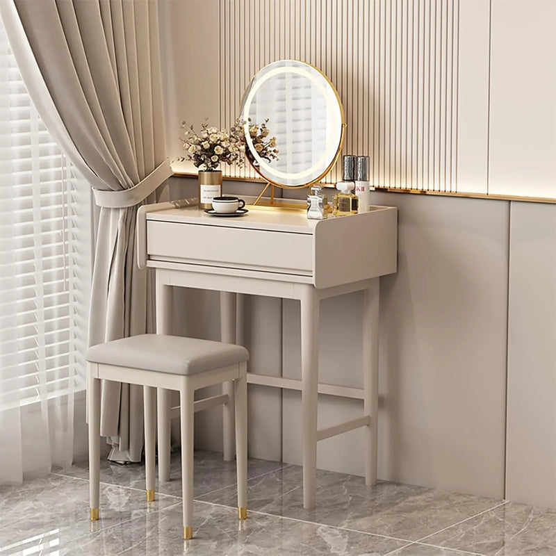 Makeup Vanity Desk with Drawers with Cushioned Stool Modern Vanity Desk Bedroom Vanity Set with Detachable Mirror and Makeup Box for Bedroom Girls Women E6