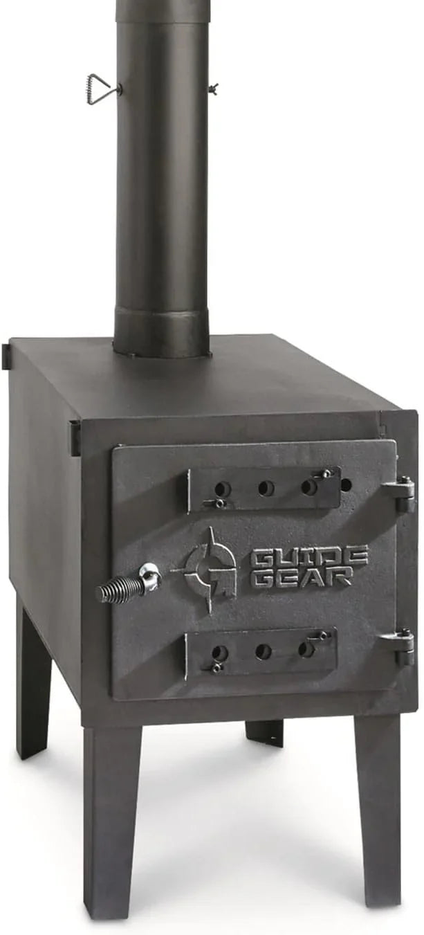 Guide Gear Large Outdoor Wood Burning Stove Portable with Chimney Pipe for Cooking, Camping, Tent, Hiking, Fishing, Backpacking N0