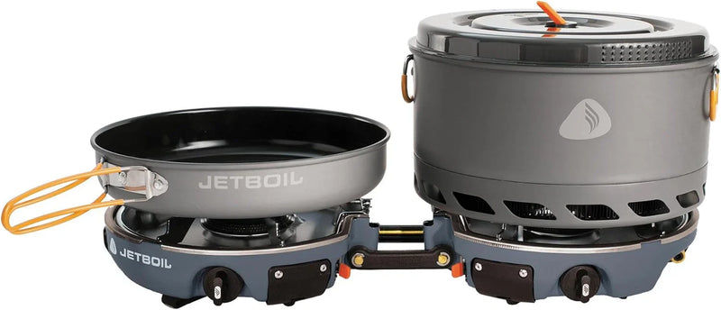 Backpack camping cooking equipment system, including camping cookware, suitable for backpacking and camping use. J3