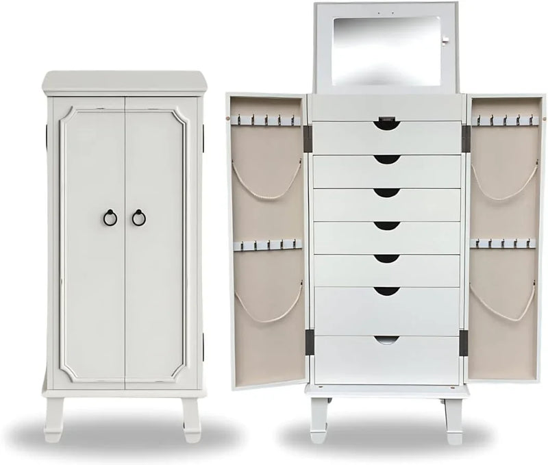 Hives and Honey Cabby Standing Jewelry Armoire – Fully Locking Wood Jewelry Storage with Mirror, 7 Drawers, Necklace Hooks, and Anti-Tarnish Lining — Turquoise J5